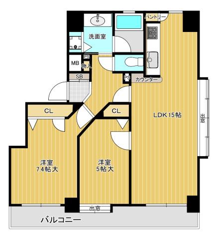 アーサー博多ツインコート(2LDK/15階)の間取り写真