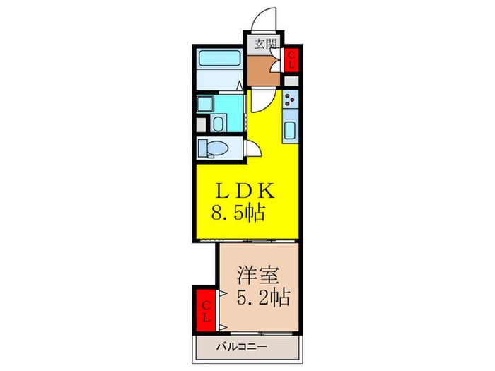 クリエオーレ菱江II(1LDK/1階)の間取り写真
