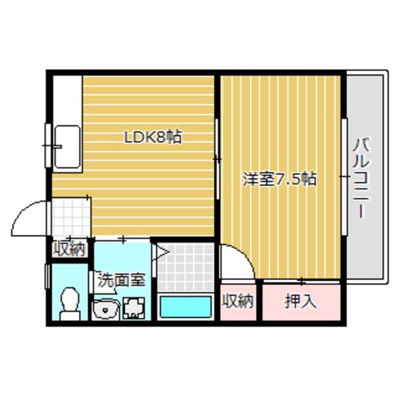 スカイハイツ(1LDK/2階)の間取り写真