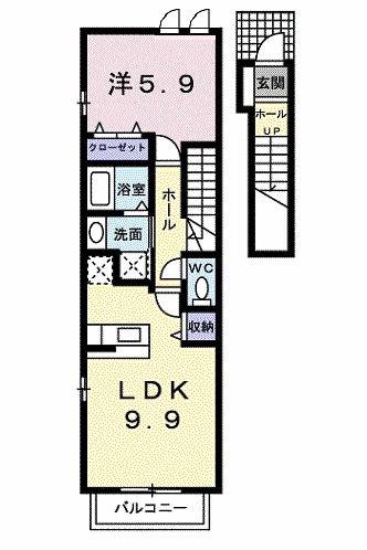 デフィシルフィード(1LDK/2階)の間取り写真
