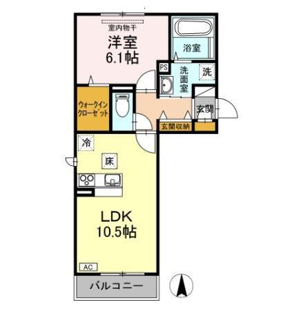 プルミエB棟(1LDK/1階)の間取り写真