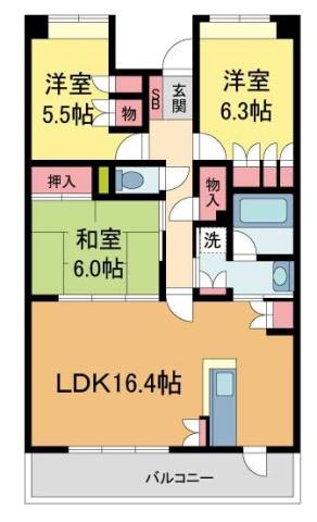 リーベストガーデン宝塚(3LDK/2階)の間取り写真