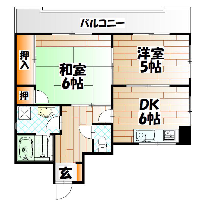 ハーモニーハイツ(2DK/7階)の間取り写真