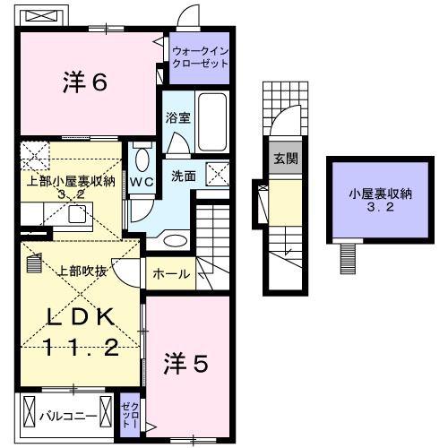 ラフレシール(2LDK/2階)の間取り写真