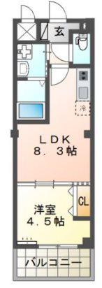 GOLD COAST(1LDK/2階)の間取り写真