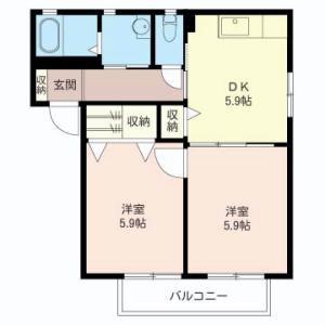 オレンジコートB(2K/2階)の間取り写真