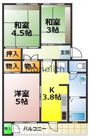 泉北茶山台2丁3番22号棟(3K/5階)の間取り写真