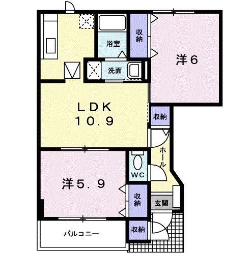 ラルジュI(2LDK/1階)の間取り写真