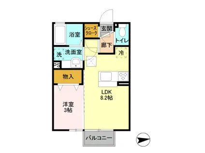 ルリ・リーフ(1LDK/2階)の間取り写真