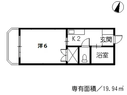 ハッピーハウス(1K/2階)の間取り写真