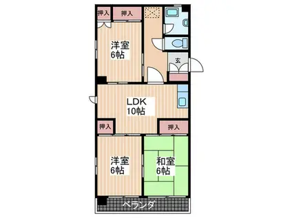丸子ビル(3LDK/6階)の間取り写真