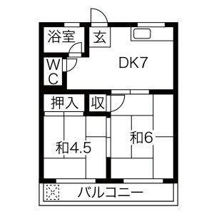 コーポ桐林(2DK/2階)の間取り写真