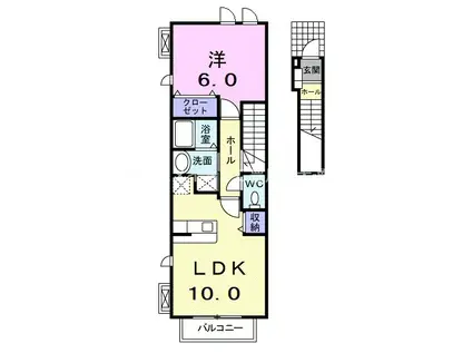 ミルキーウェイ B(1LDK/2階)の間取り写真