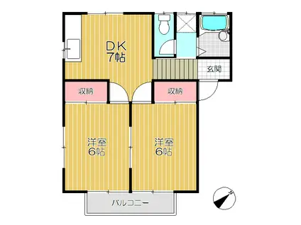 コーポスカイタウン(2DK/2階)の間取り写真