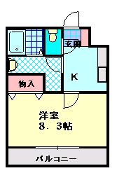 JRBハイツふしの(1K/1階)の間取り写真