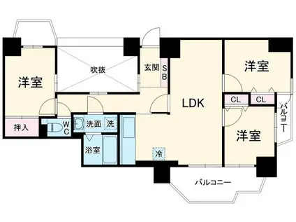 ユーハウス志賀本通(3LDK/3階)の間取り写真