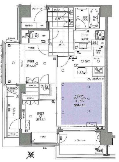 ユニーブル渋谷神南(2LDK/8階)の間取り写真