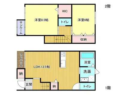 ナチュラルヴィレッジ城川原II(2LDK/1階)の間取り写真