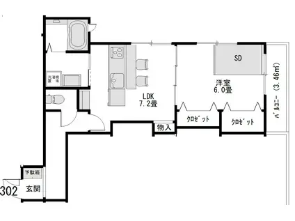 駅3分アパート(1LDK/3階)の間取り写真