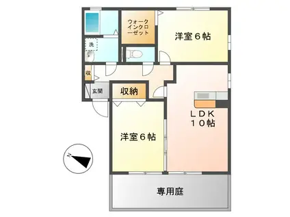 クレスト坂本 B棟(2LDK/1階)の間取り写真