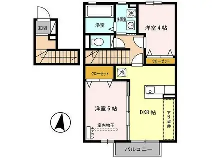 ヴィラパティオA(2DK/2階)の間取り写真