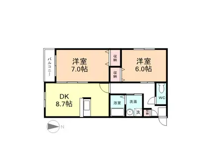 ドリーム・イーストB棟(2DK/1階)の間取り写真