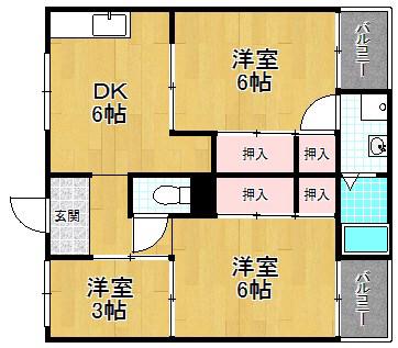 ビレッジハウス倉治(3DK/4階)の間取り写真