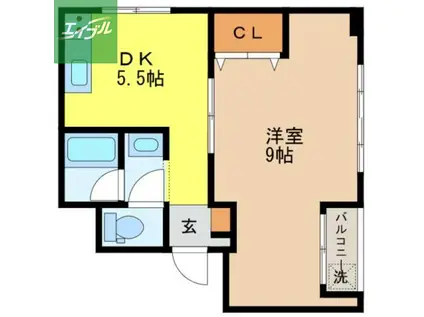 シャル夢館 目覚(1DK/4階)の間取り写真