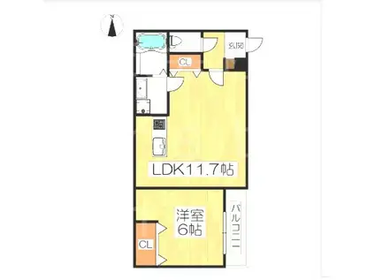 プラムコート椥辻 アパート(1DK/2階)の間取り写真