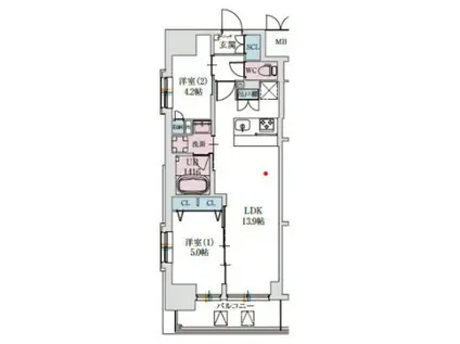 スプランディッド上本町ウエストII(2LDK/2階)の間取り写真