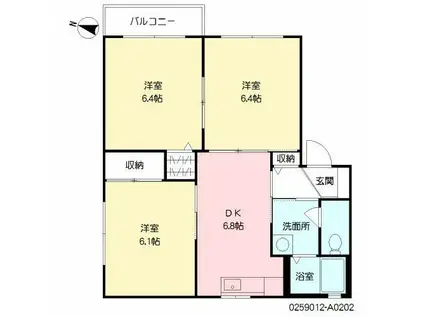 アルトリザイヤA棟(3DK/2階)の間取り写真