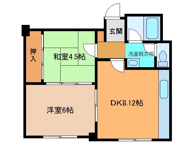 第一東南ハイツ(2DK/1階)の間取り写真
