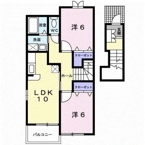 カルム・シェソワ(2LDK/2階)の間取り写真