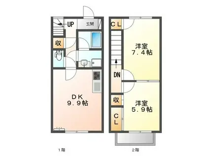 ホームアリウム(2DK/1階)の間取り写真