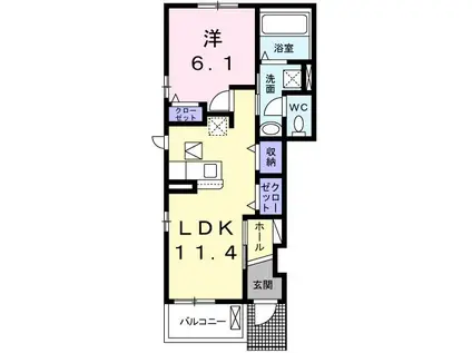 パインアベニューII(1LDK/1階)の間取り写真