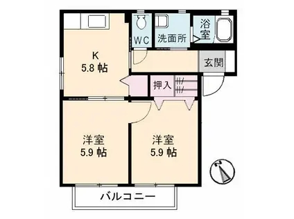 サンハイツD棟(2K/1階)の間取り写真