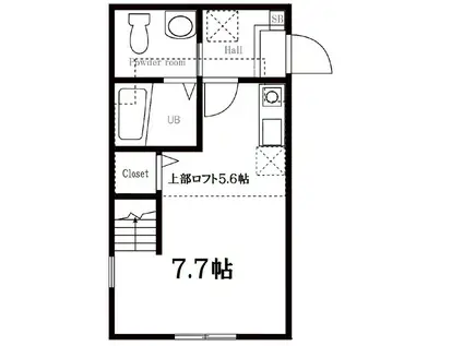 ハーミットクラブハウス南太田II(ワンルーム/1階)の間取り写真