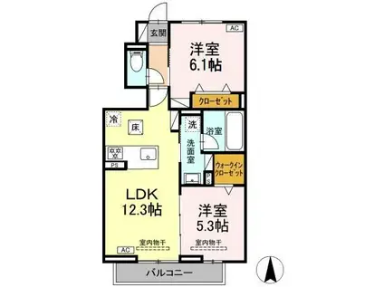 ノワール(2LDK/1階)の間取り写真