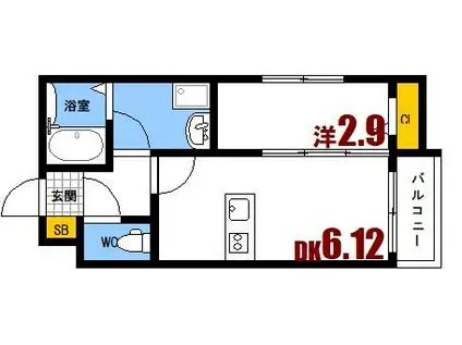 アプロウズ府中町浜田(1DK/1階)の間取り写真