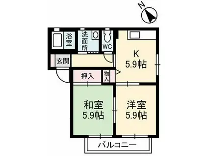 エバーコンフォートD(2K/2階)の間取り写真