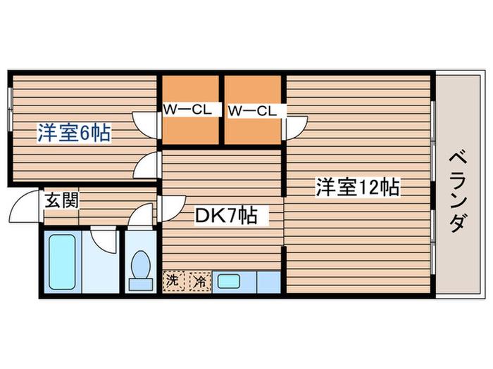 二軒茶屋グランドハイツ(2DK/4階)の間取り写真