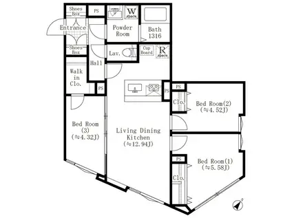 EDIT西池袋(3LDK/1階)の間取り写真
