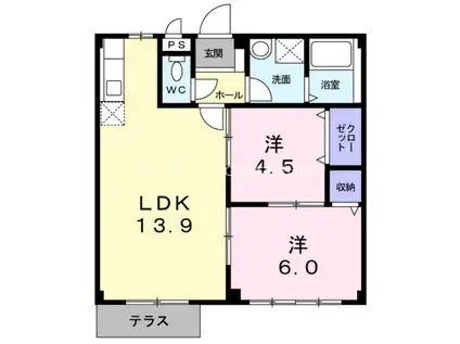 ホワイトルーム飯村A(2LDK/1階)の間取り写真