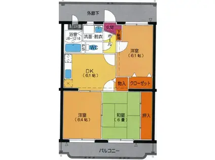 ユーミー乃万II(3DK/3階)の間取り写真