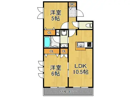 パルクヴェール(2LDK/3階)の間取り写真