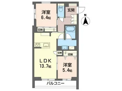 アプラノス アーサー(2LDK/3階)の間取り写真