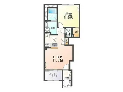 フロントアイランドII(1LDK/1階)の間取り写真