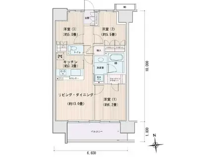 エスティメゾン豊洲レジデンス B棟(3LDK/5階)の間取り写真