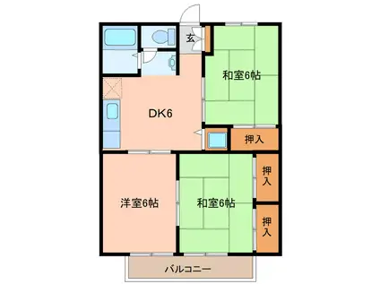 セジュール矢本A棟(3DK/2階)の間取り写真