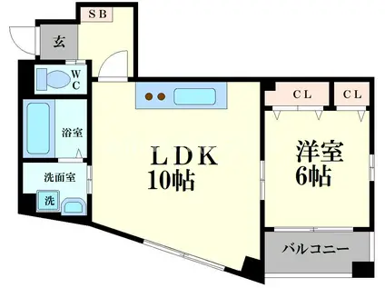 富士プラザ九条(1LDK/6階)の間取り写真